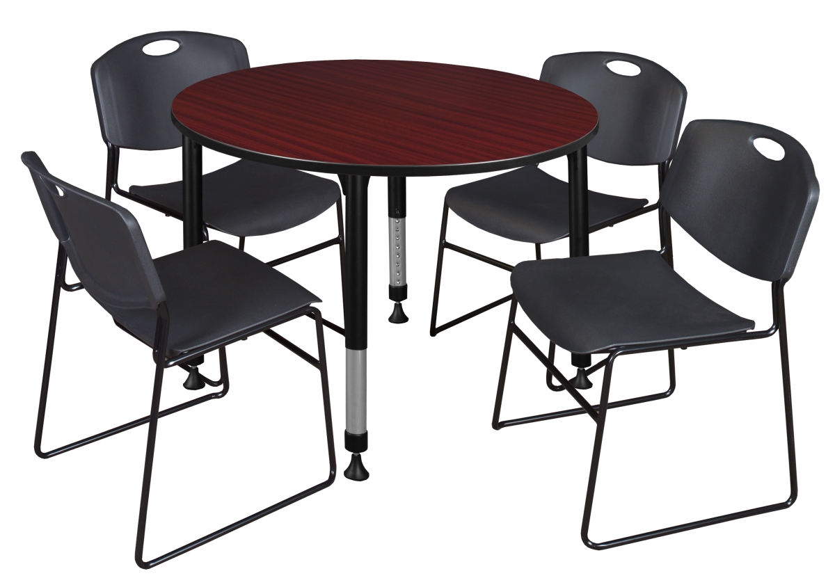 Kee 48 in. Mahogany Round Height Adjustable Classroom Table & Black 4 Zeng Stack Chairs -  GSI Homestyles, HO3724978