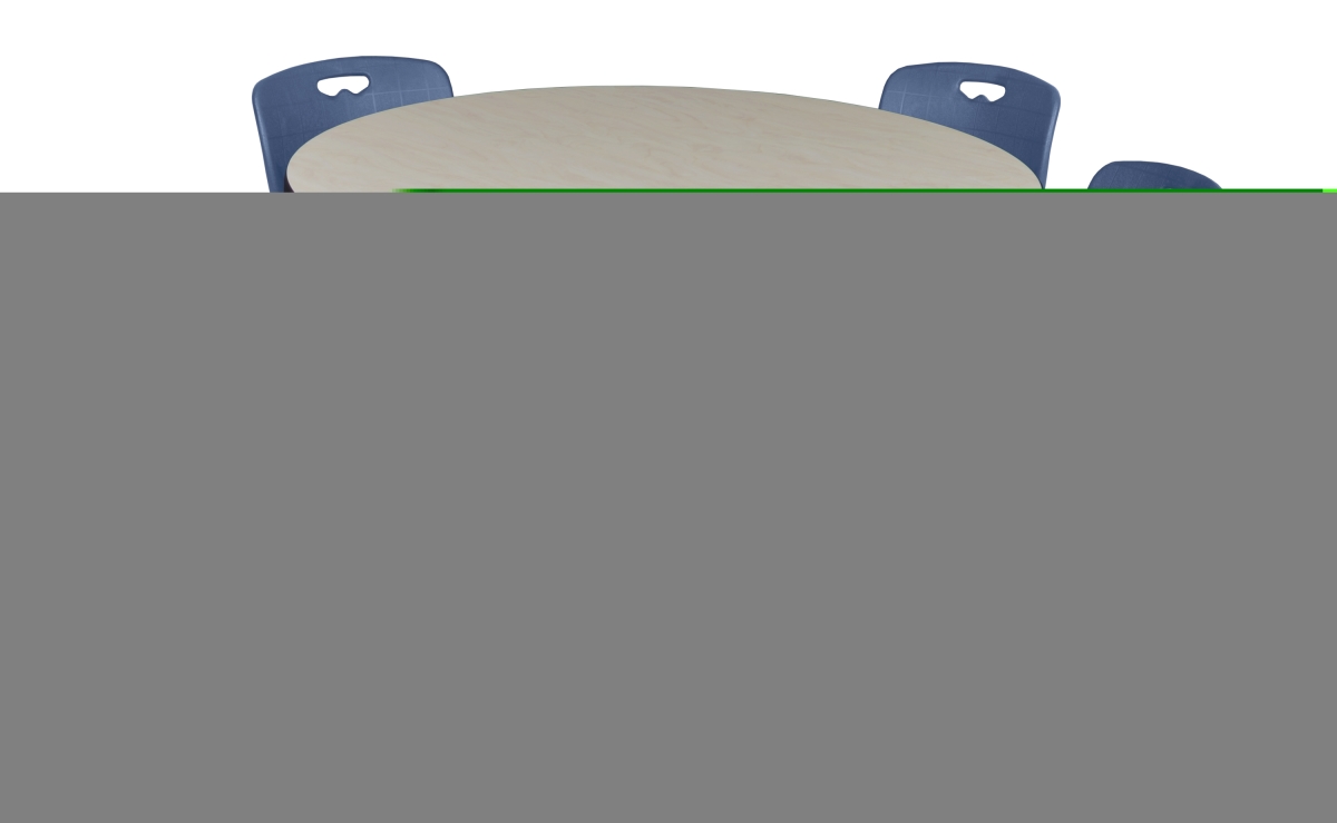 Kee 42 in. Maple Round Height Adjustable Classroom Table & 12 in. Navy Blue 4 Andy Stack Chairs