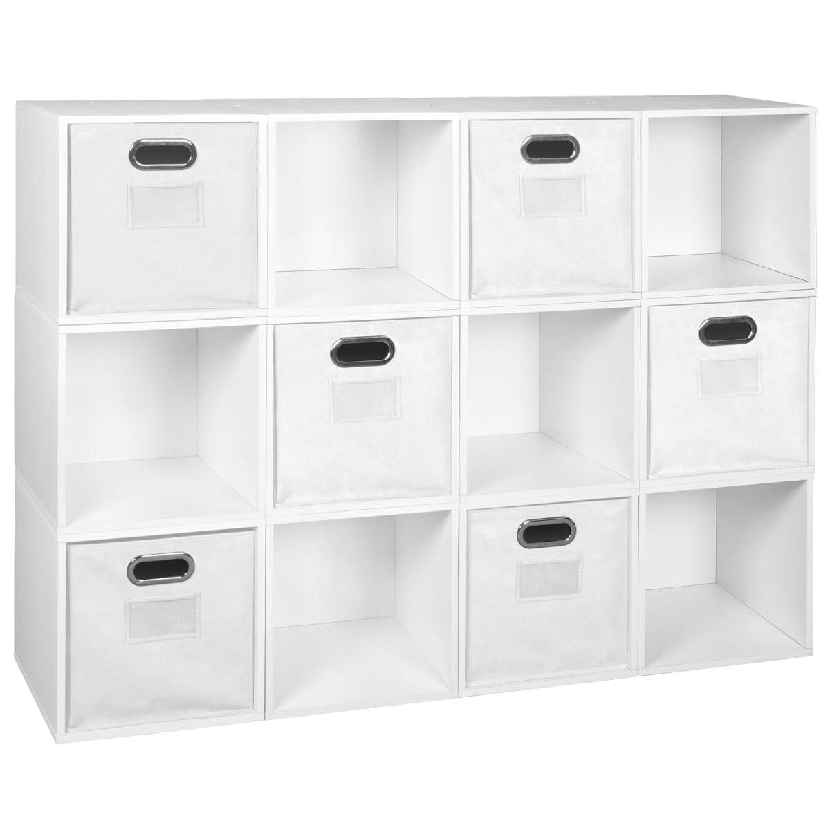 Picture of Niche PC12PKWH6TOTEWH Cubo Storage Set with 12 Cubes & 6 Canvas Bins&#44; White Wood Grain & White