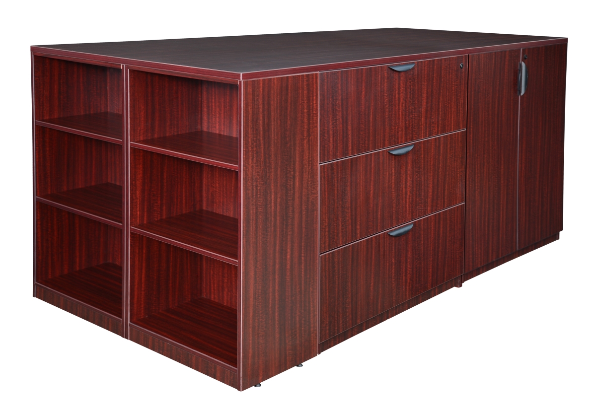 LSSC3LF8546MH Legacy Stand Up Storage Cabinet & 3 Lateral File Quad with Bookcase End, Mahogany