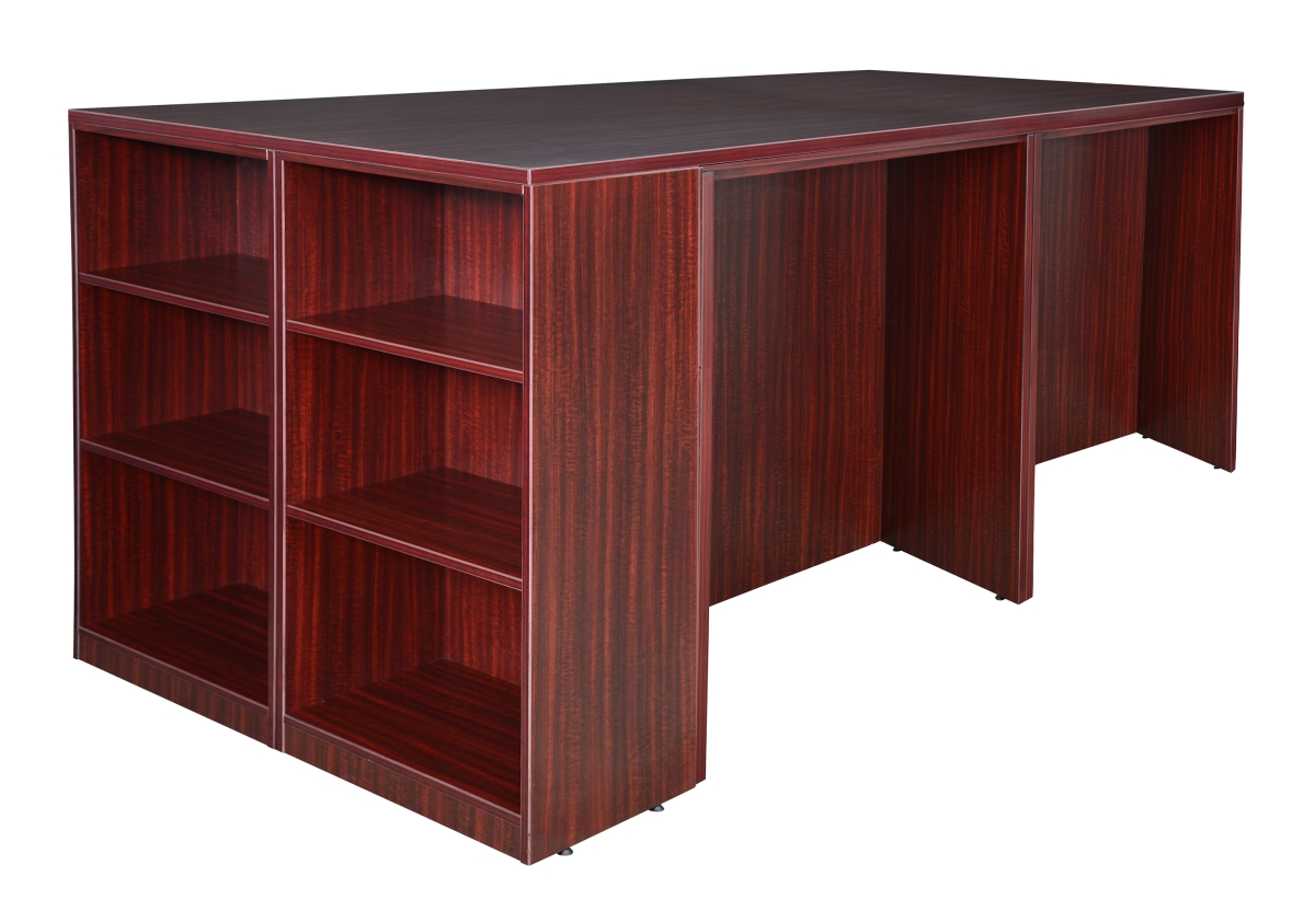 LS2SDSCLF8546MH Legacy Stand Up 2 Desk & Storage Cabinet & Lateral File Quad with Bookcase End, Mahogany