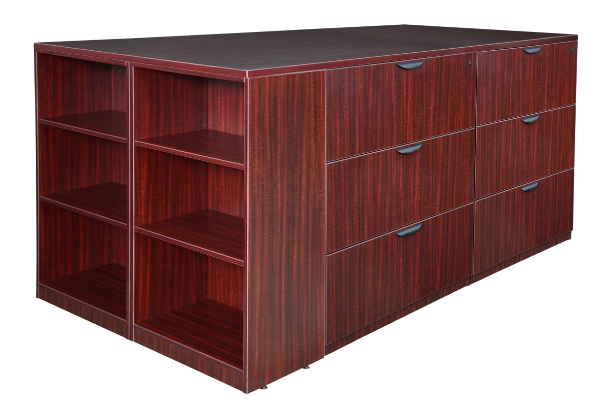 LS2LFSCSD8546MH Legacy Stand Up 2 Lateral File & Storage Cabinet & Desk Quad with Bookcase End, Mahogany