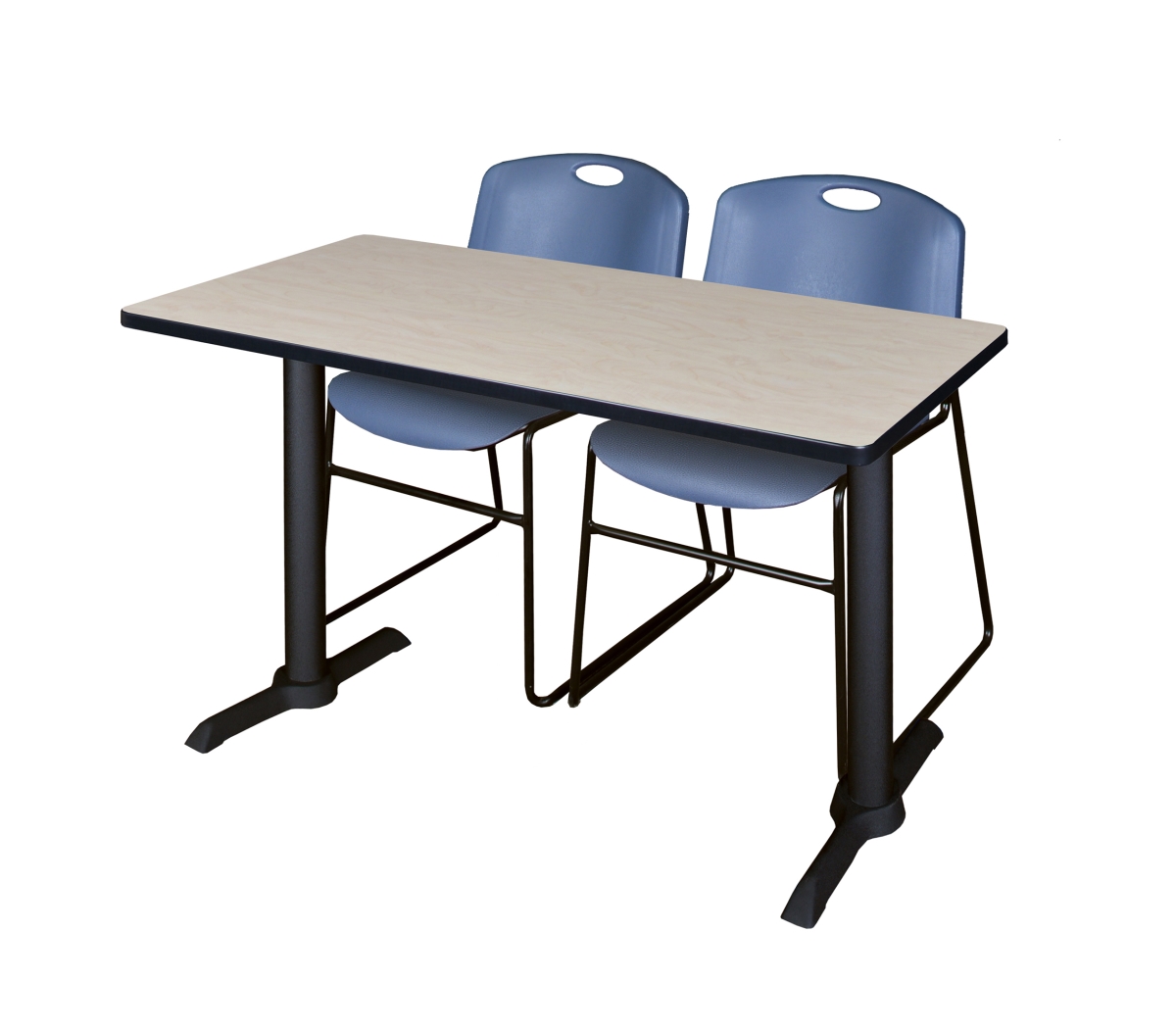 48 x 24 in. Cain Training Table with Maple & Blue 2 Zeng Stack Chairs