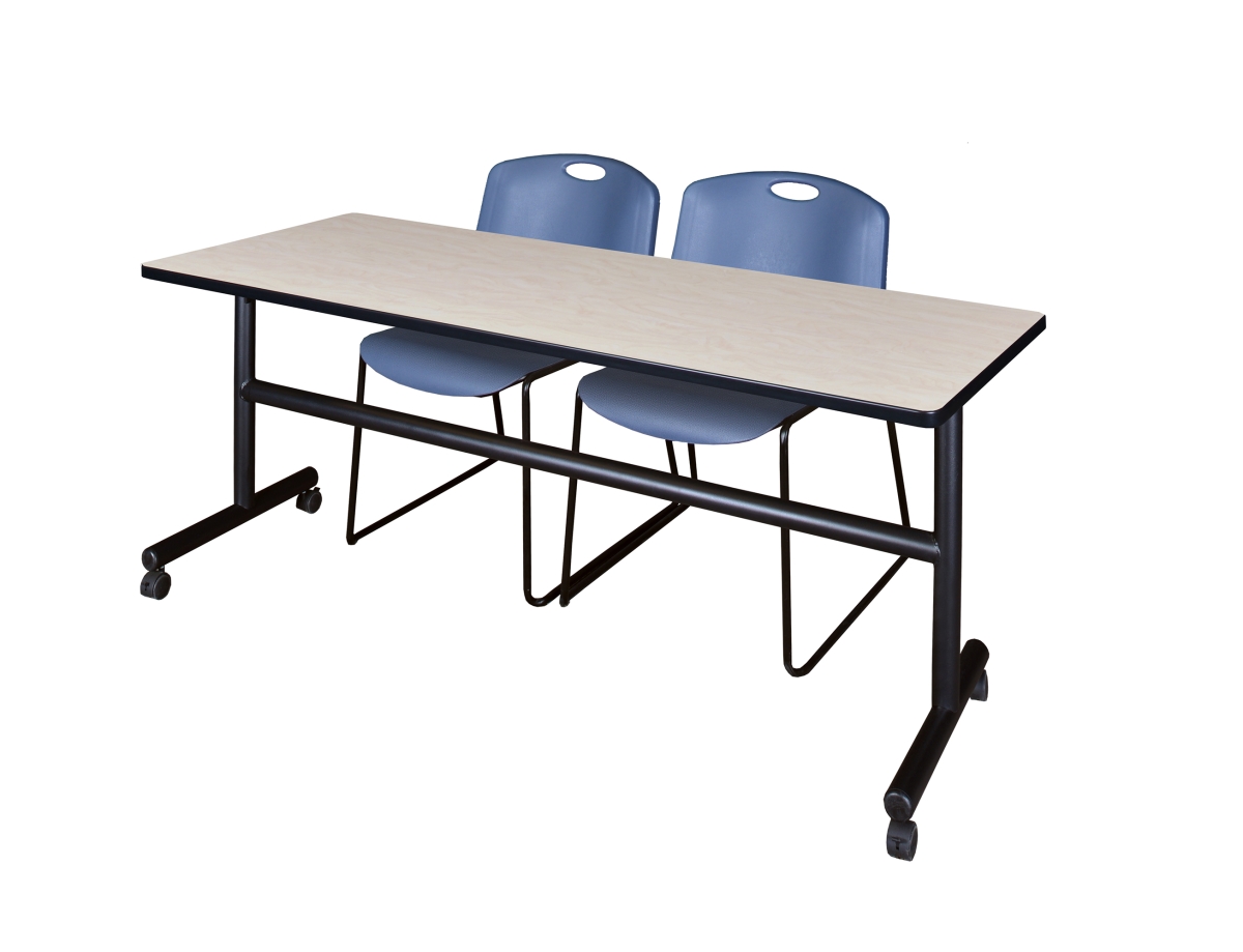 72 in. Kobe Flip Top Mobile Training Table with Maple & Blue 2 Zeng Stack Chairs