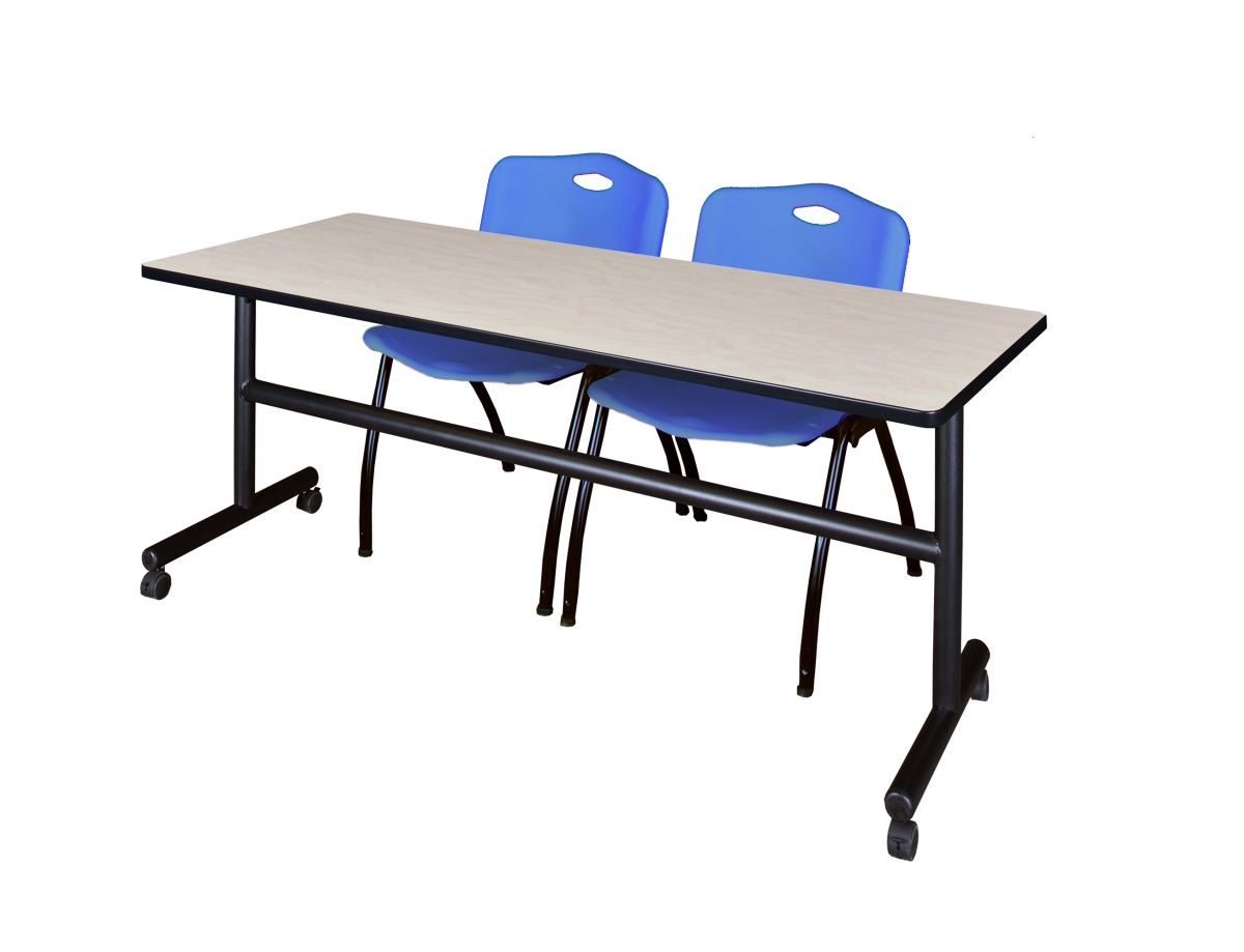 72 in. Kobe Flip Top Mobile Training Table with Maple & Blue 2 M Stack Chairs