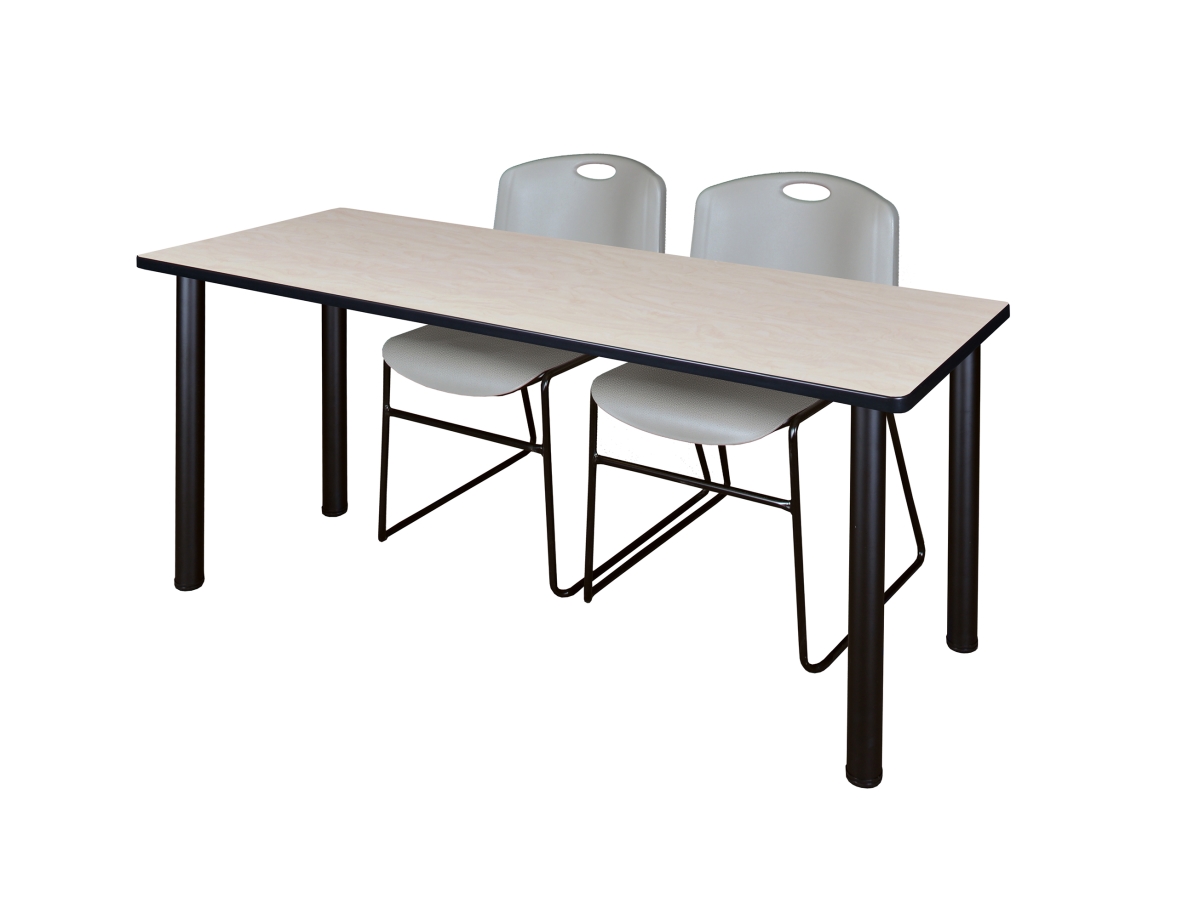 72 x 24 in. Kee Training Table & 2 Zeng Stack Chairs, Maple, Black & Grey