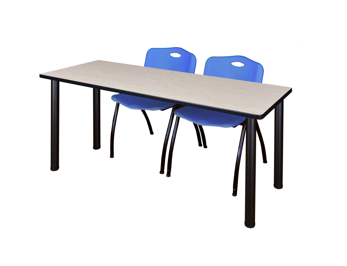 72 x 24 in. Kee Training Table & 2 M Stack Chairs, Maple, Black & Blue