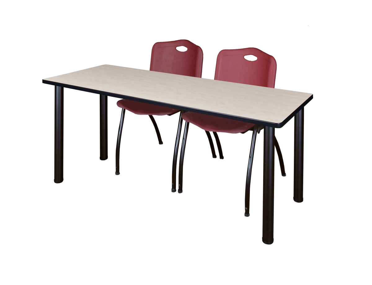 72 x 24 in. Kee Training Table & 2 M Stack Chairs, Maple & Black & Burgundy