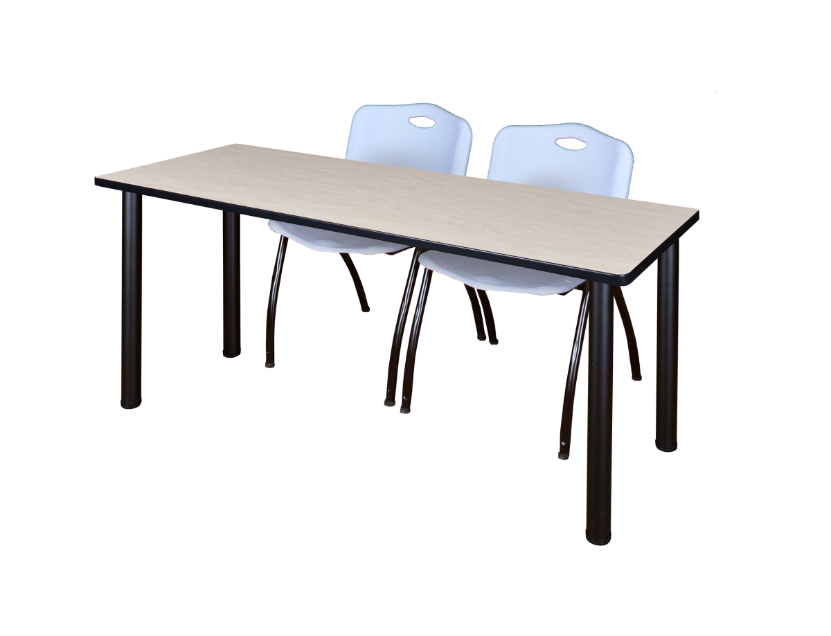 72 x 24 in. Kee Training Table & 2 M Stack Chairs, Maple & Black & Grey