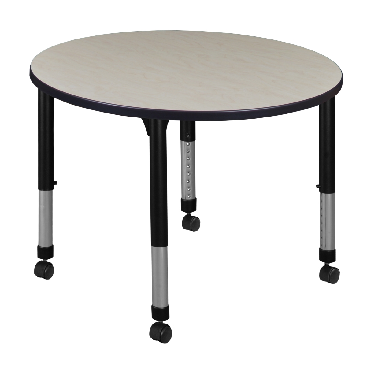 TB36RNDPLAPCBK Kee 36 in. Round Height Adjustable Mobile Classroom Table - Maple