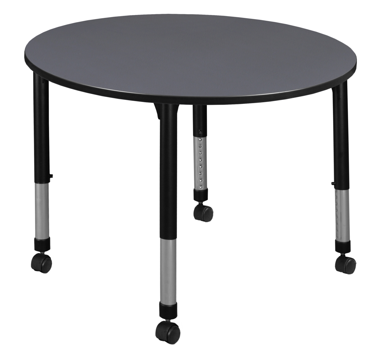 48 in. Kee Round Height Adjustable Mobile Classroom Table, Gray