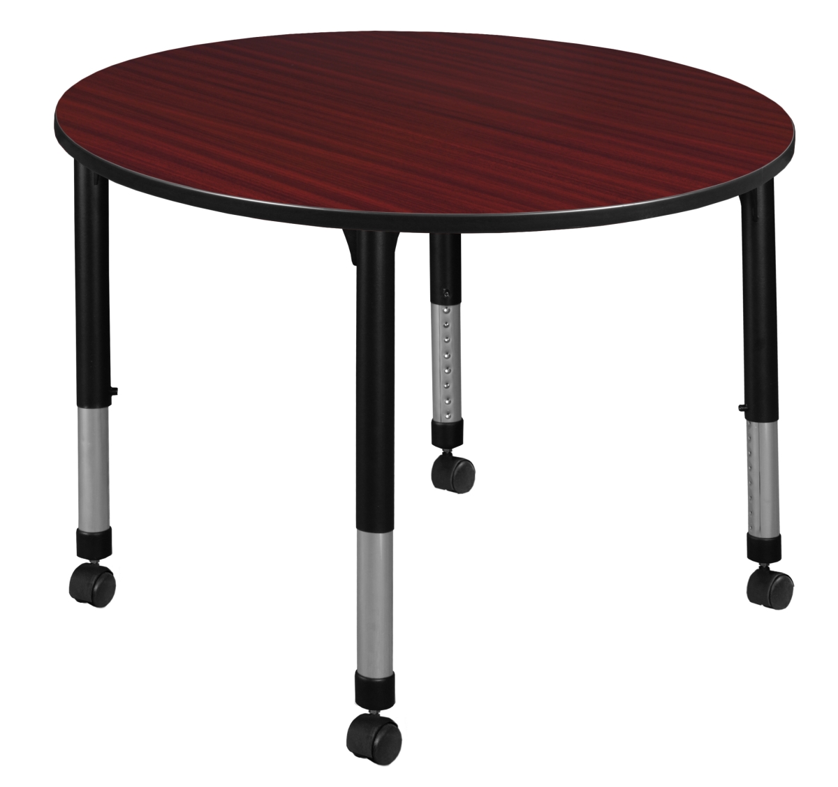 Kee 48 in. Round Height Adjustable Mobile Classroom Table - Mahogany