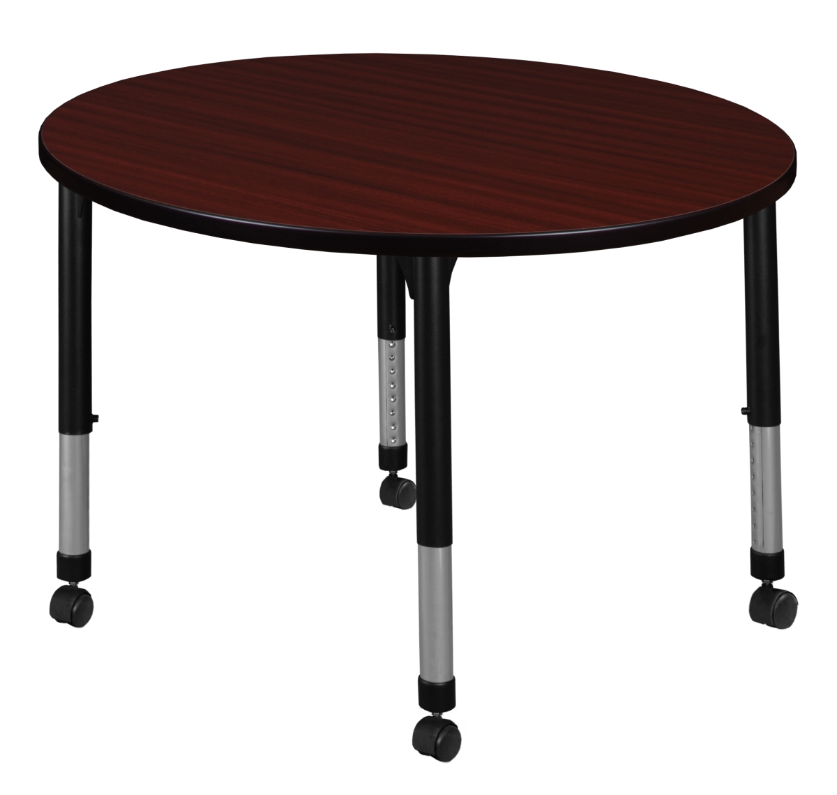 TB30RNDMHAPCBK Kee 30 in. Round Mahogany Height Adjustable Mobile Classroom Table
