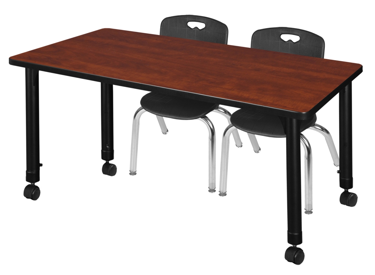 MT4824CHAPCBK45BK Kee 48 x 24 in. Rectangular Height Adjustable Mobile Classroom Table - Cherry & 2 Andy 12-in Stack Chairs, Black