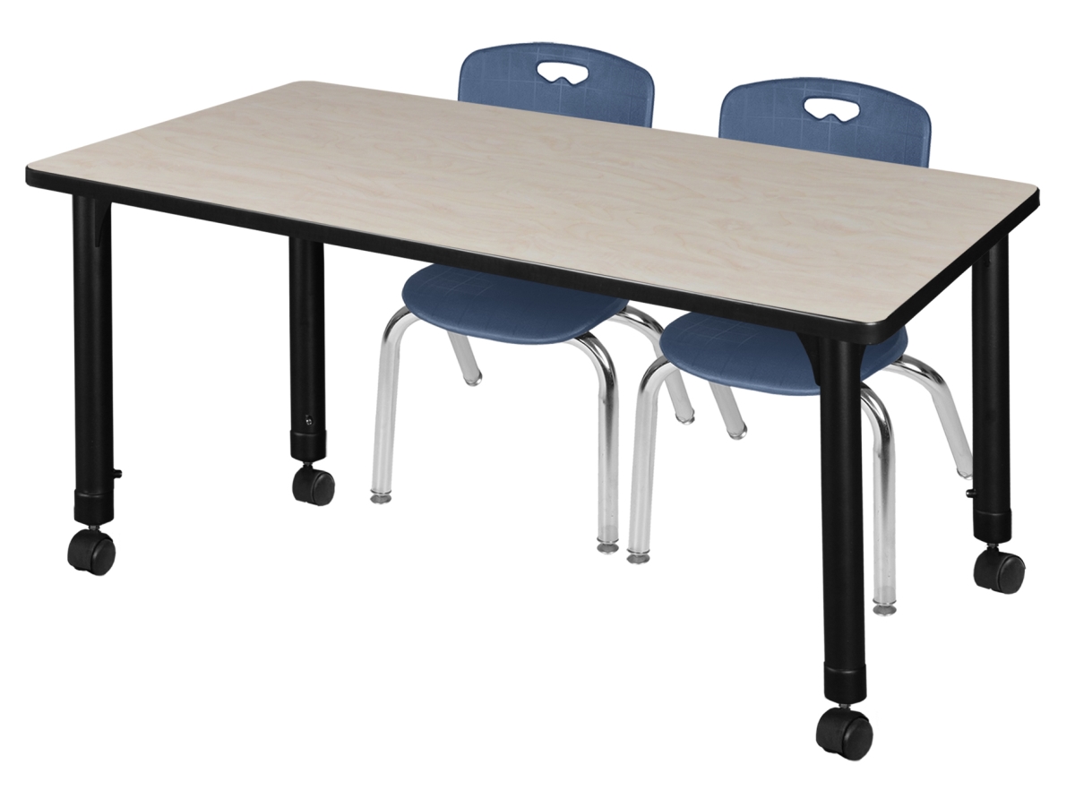 Kee 48 x 24 in. Maple Height Adjustable Mobile Classroom Table & 12 in. Navy Blue 2 Andy Stack Chairs