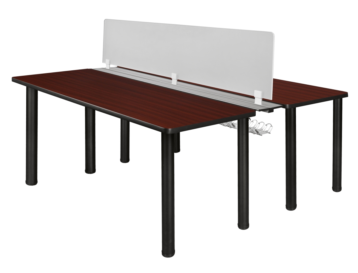 60 x 24 in. Kee Benching System with Privacy Divider, Mahogany & Black