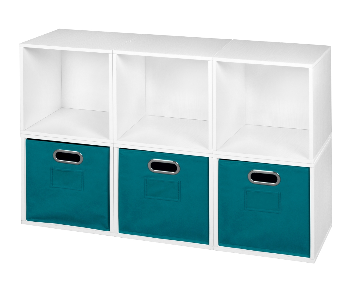 Picture of Niche PC6PKWH3TOTETL Cubo Storage Set with 6 Cubes & 3 Canvas Bins&#44; White Wood Grain & Teal