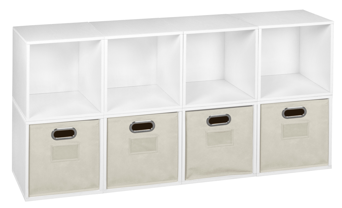 Picture of Niche PC8PKWH4TOTENT Cubo Storage Set with 8 Cubes & 4 Canvas Bins&#44; White Wood Grain & Natural