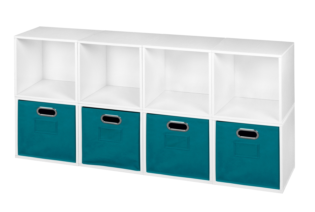 Picture of Niche PC8PKWH4TOTETL Cubo Storage Set with 8 Cubes & 4 Canvas Bins&#44; White Wood Grain & Teal