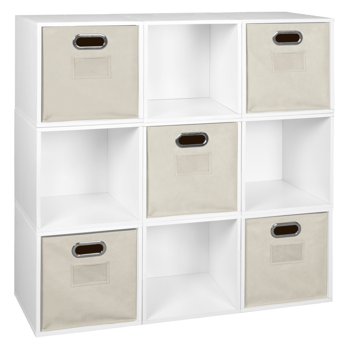 Picture of Niche PC9PKWH5TOTENT Cubo Storage Set with 9 Cubes & 5 Canvas Bins&#44; White Wood Grain & Natural