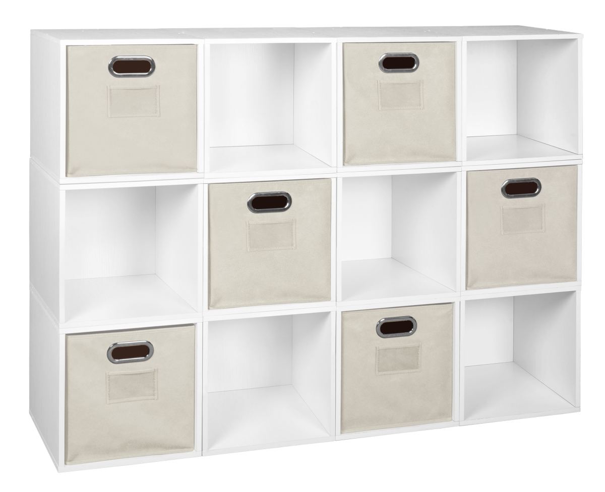 Picture of Niche PC12PKWH6TOTENT Cubo Storage Set with 12 Cubes & 6 Canvas Bins&#44; White Wood Grain & Natural