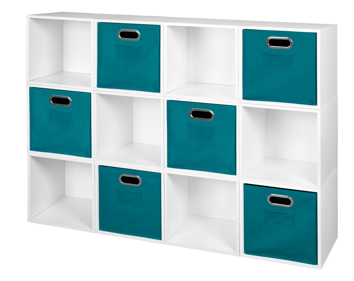 Picture of Niche PC12PKWH6TOTETL Cubo Storage Set with 12 Cubes & 6 Canvas Bins&#44; White Wood Grain & Teal