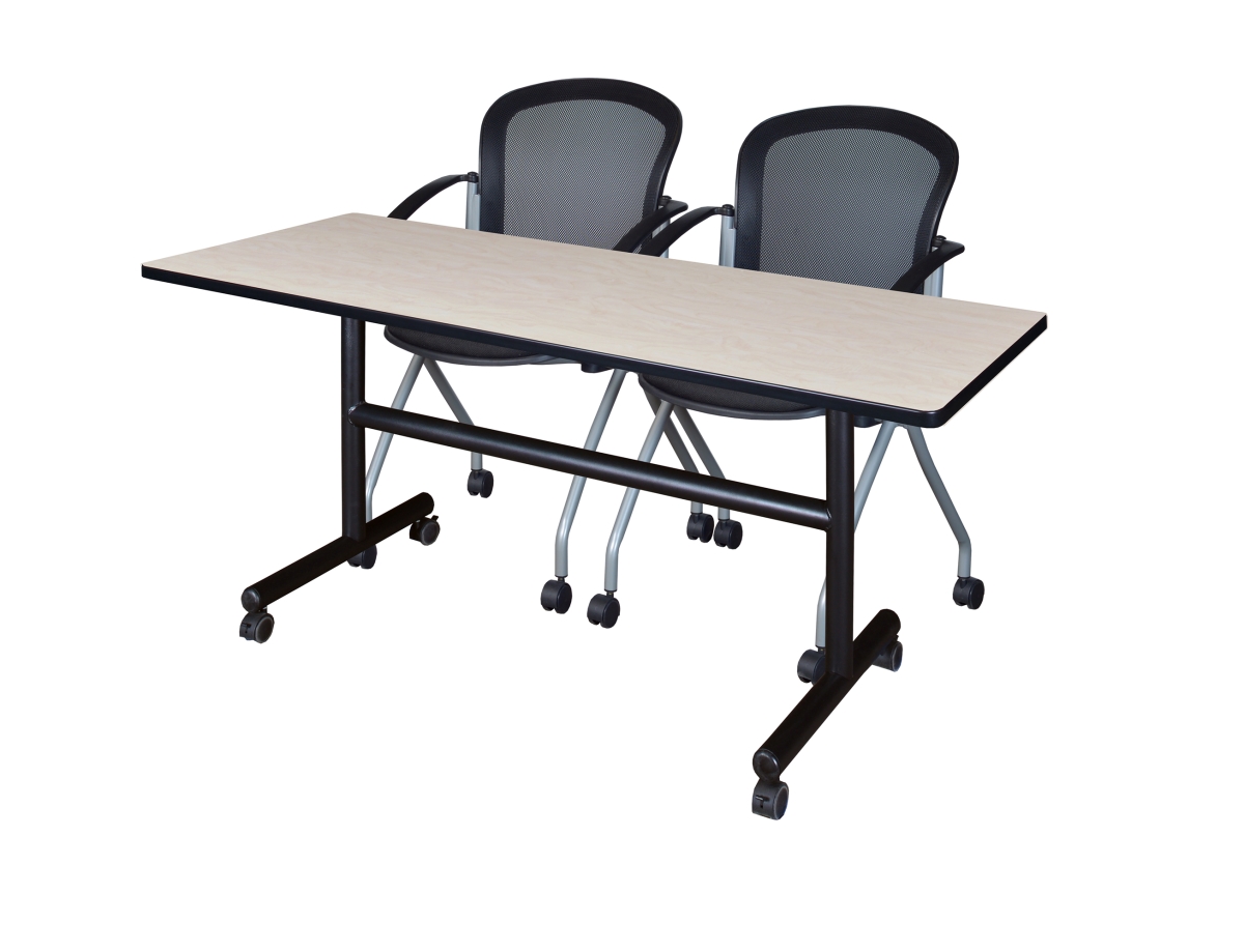 60 x 24 in. Flip Top Mobile Training Table with Maple & 2 Cadence Nesting Chairs