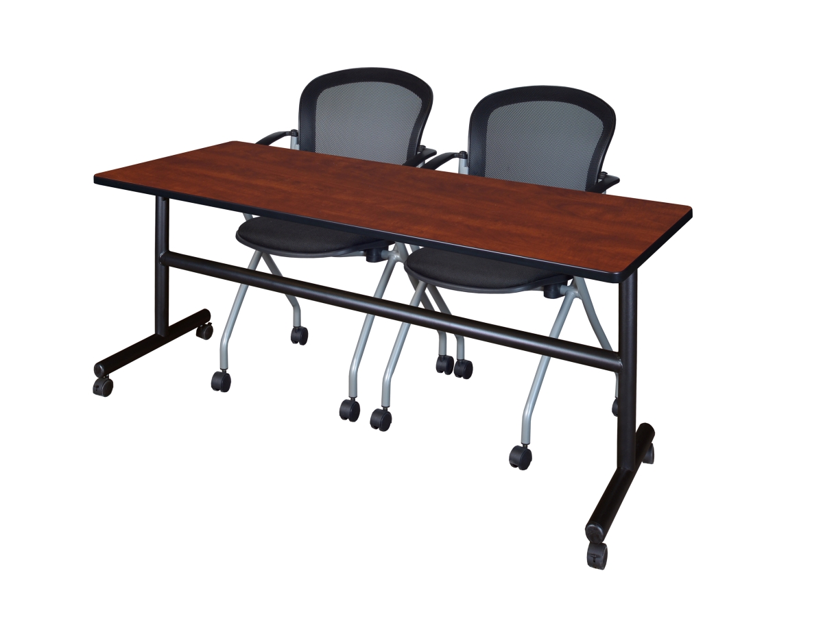 72 x 24 in. Flip Top Mobile Training Table with Cherry & 2 Cadence Nesting Chairs
