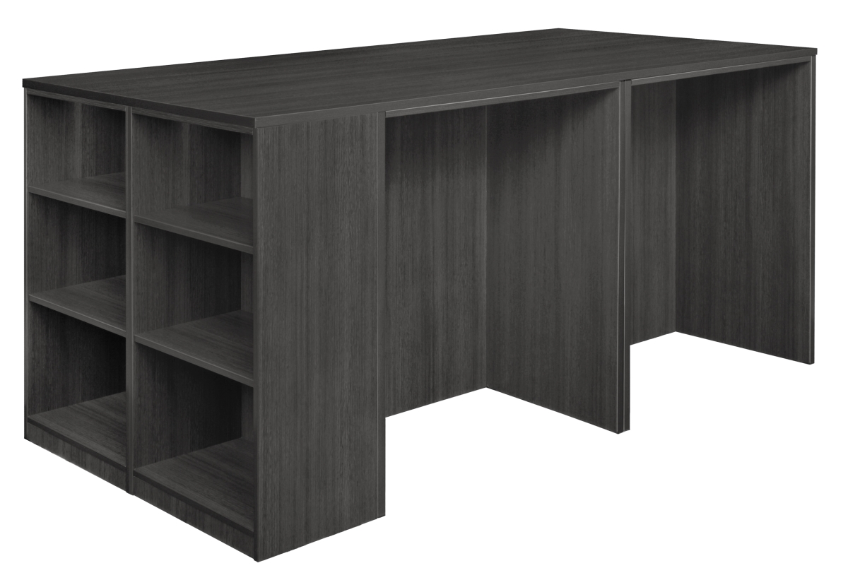 Legacy Stand Up 2 Desk & Storage Cabinet & Lateral File Quad with Bookcase End, Ash Grey