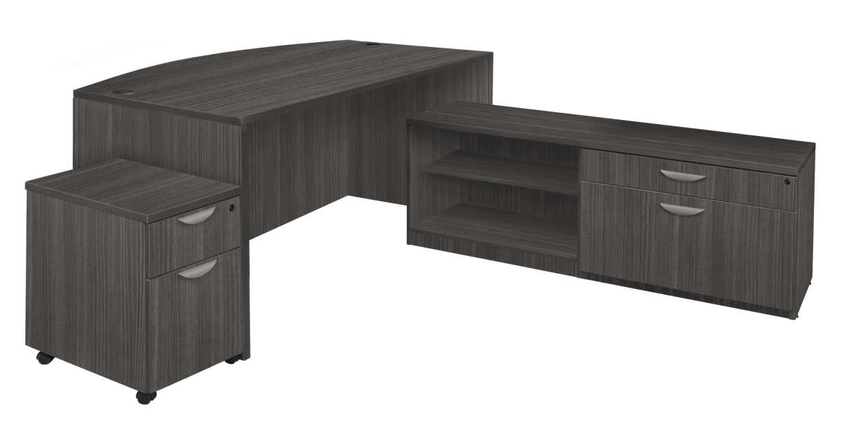 Picture of Regency LLDLCBFMP7135AG 71 in. Legacy Hi-Low Bow Front L-Desk with Single Mobile Pedestal, Ash Grey