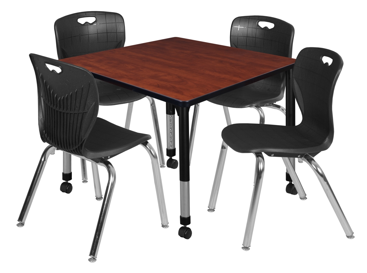 TB3636CHAPCBK40BK Kee 36 in. Cherry Square Height Adjustable Mobile Classroom Table & 18 in. Black 4 Andy Stack Chairs