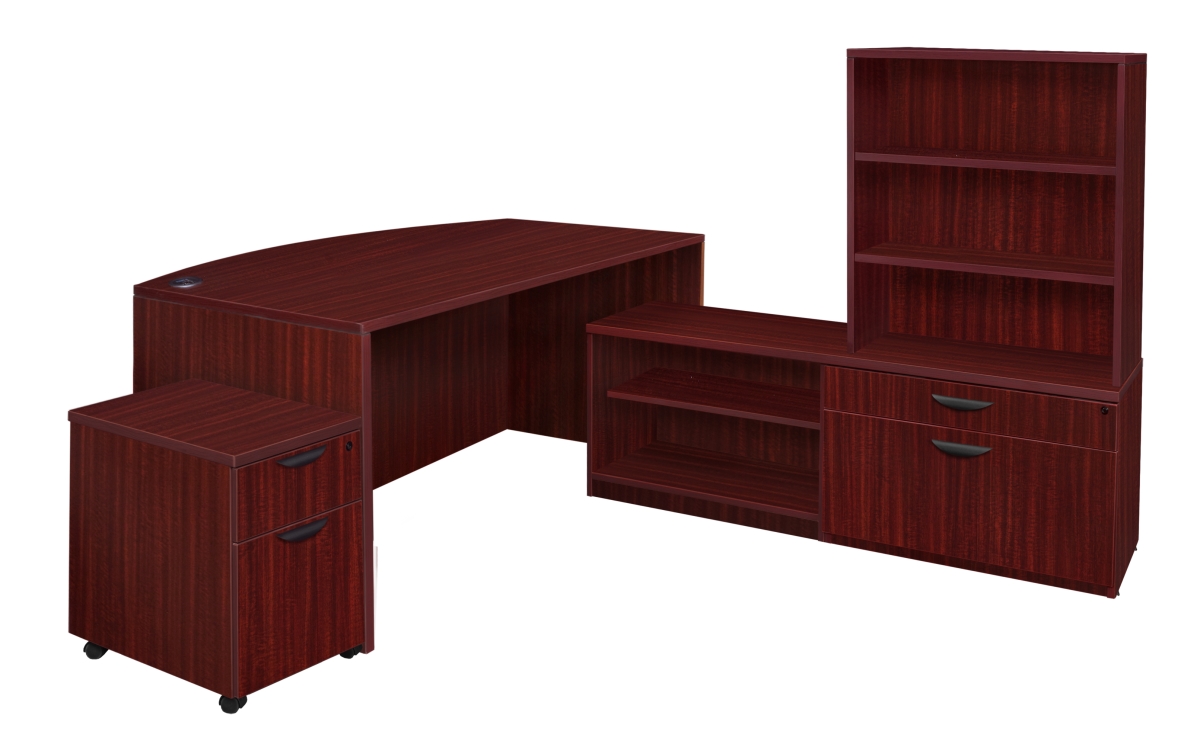 Picture of Regency LLDLCBFMPH7135MH 71 in. Legacy Hi-Low Bow Front L-Desk with Open Hutch & Single Mobile Pedestal&#44; Mahogany