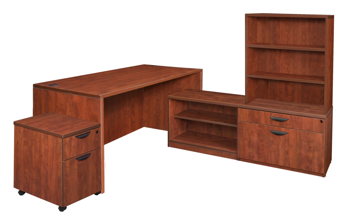 Picture of Regency LLDLCMPH7135CH 71 in. Legacy Hi-Low L-Desk with Open Hutch and Single Mobile Pedestal - Cherry