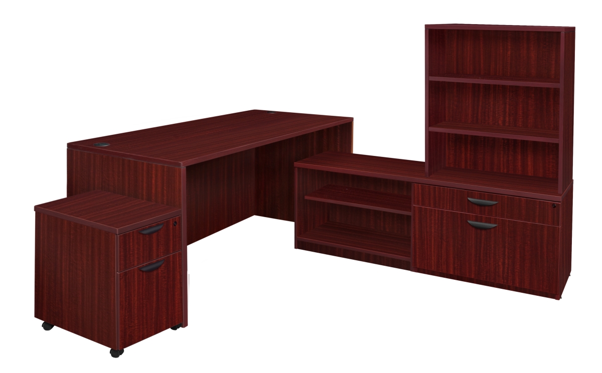 Picture of Regency LLDLCMPH7135MH 71 in. Legacy Hi-Low L-Desk with Open Hutch & Single Mobile Pedestal - Mahogany