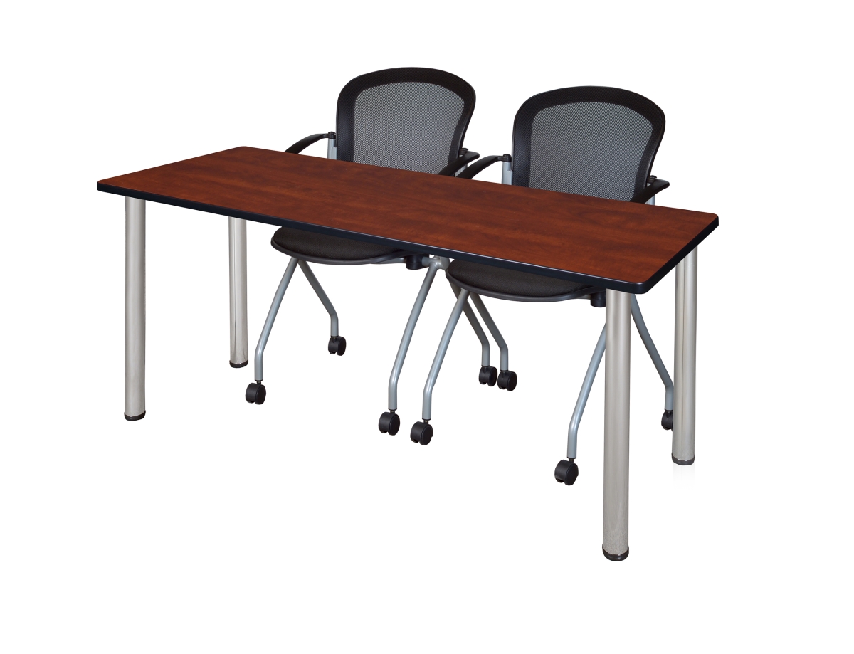 60 x 24 in. Kee Training Table & 2 Cadence Nesting Chairs, Cherry & Chrome