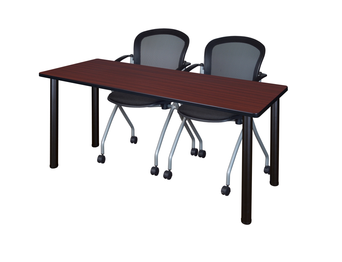 66 x 24 in. Kee Training Table & 2 Cadence Nesting Chairs, Mahogany & Black