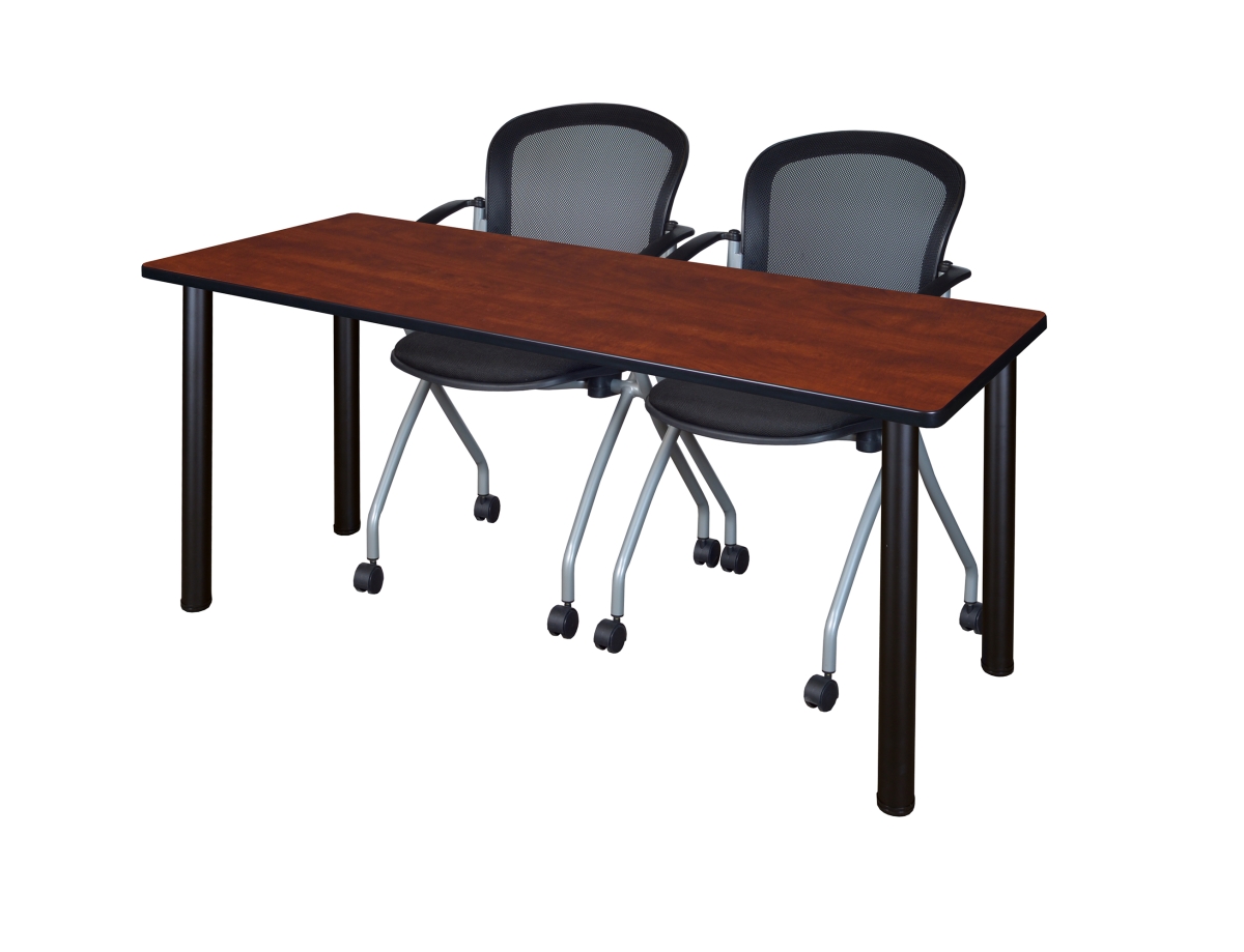 72 x 24 in. Kee Training Table & 2 Cadence Nesting Chairs, Cherry & Black