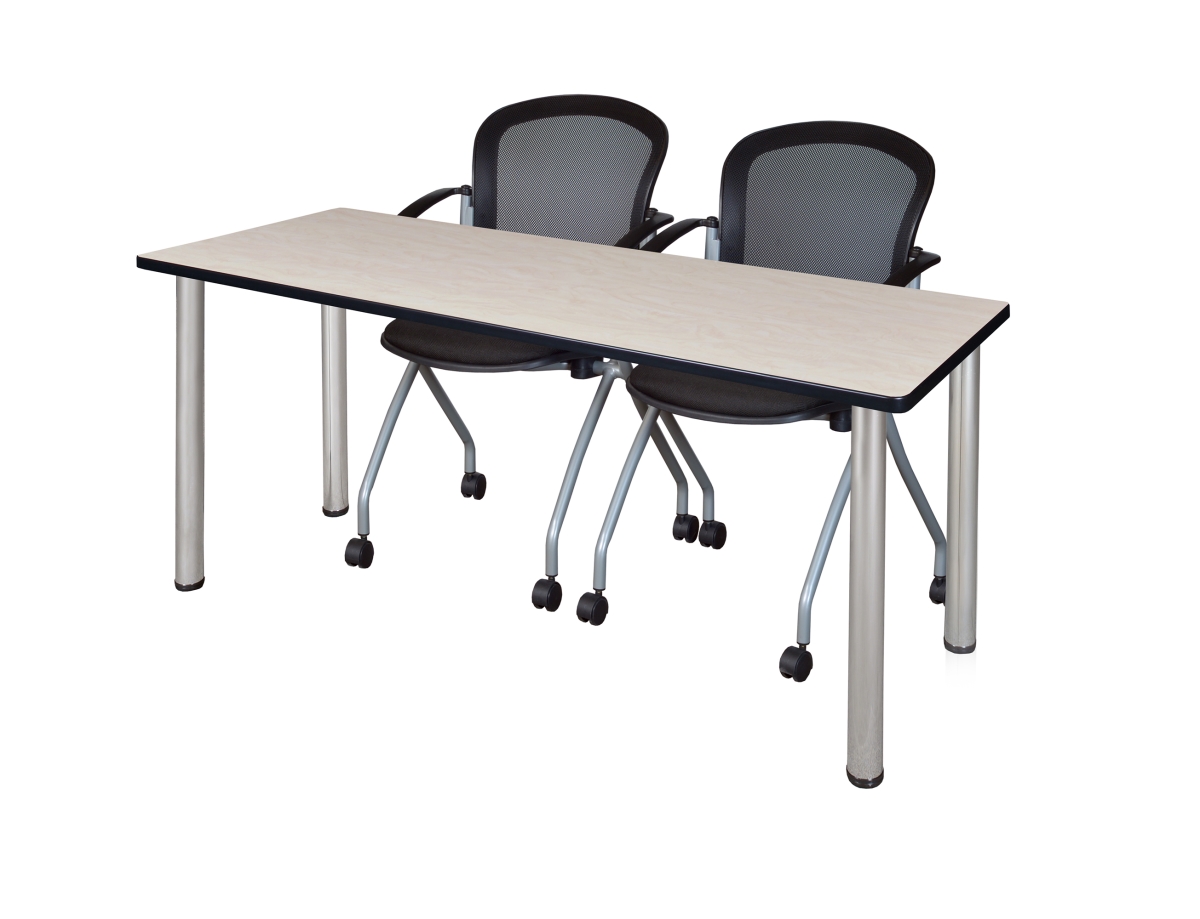 72 x 24 in. Kee Training Table & 2 Cadence Nesting Chairs, Maple & Chrome
