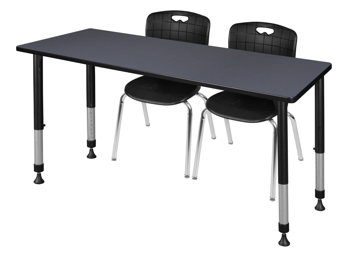 Kee 72 x 30 in. Grey Height Adjustable Classroom Table & 18 in. Black 2 Andy Stack Chairs