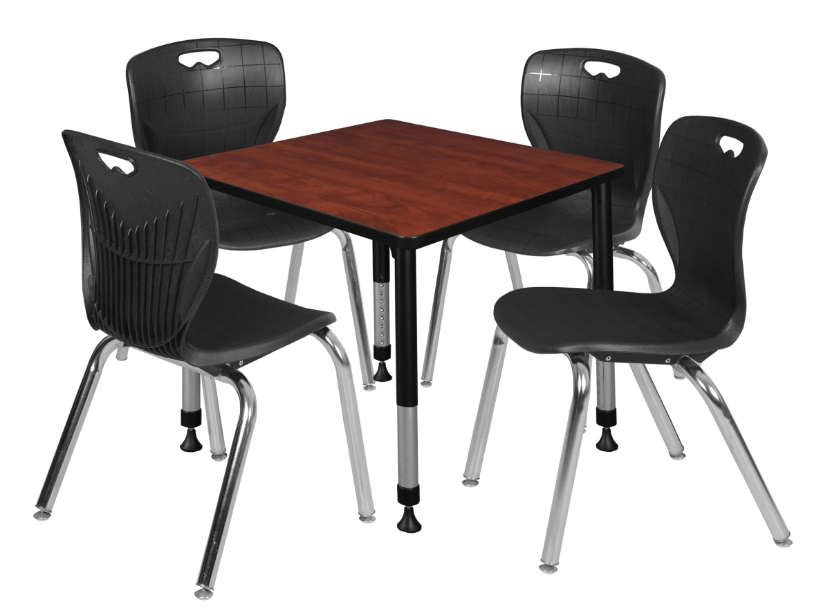 TB3030CHAPBK40BK Kee 30 in. Cherry Square Height Adjustable Classroom Table & 18 in. Black 4 Andy Stack Chairs