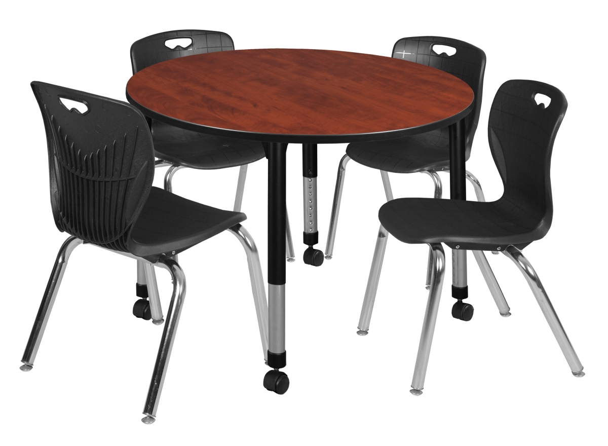 TB48RNDCHAPCBK40BK 48 in. Cherry Kee Round Height Adjustable Classroom Table with 4 18 in. Black Andy Stack Chairs