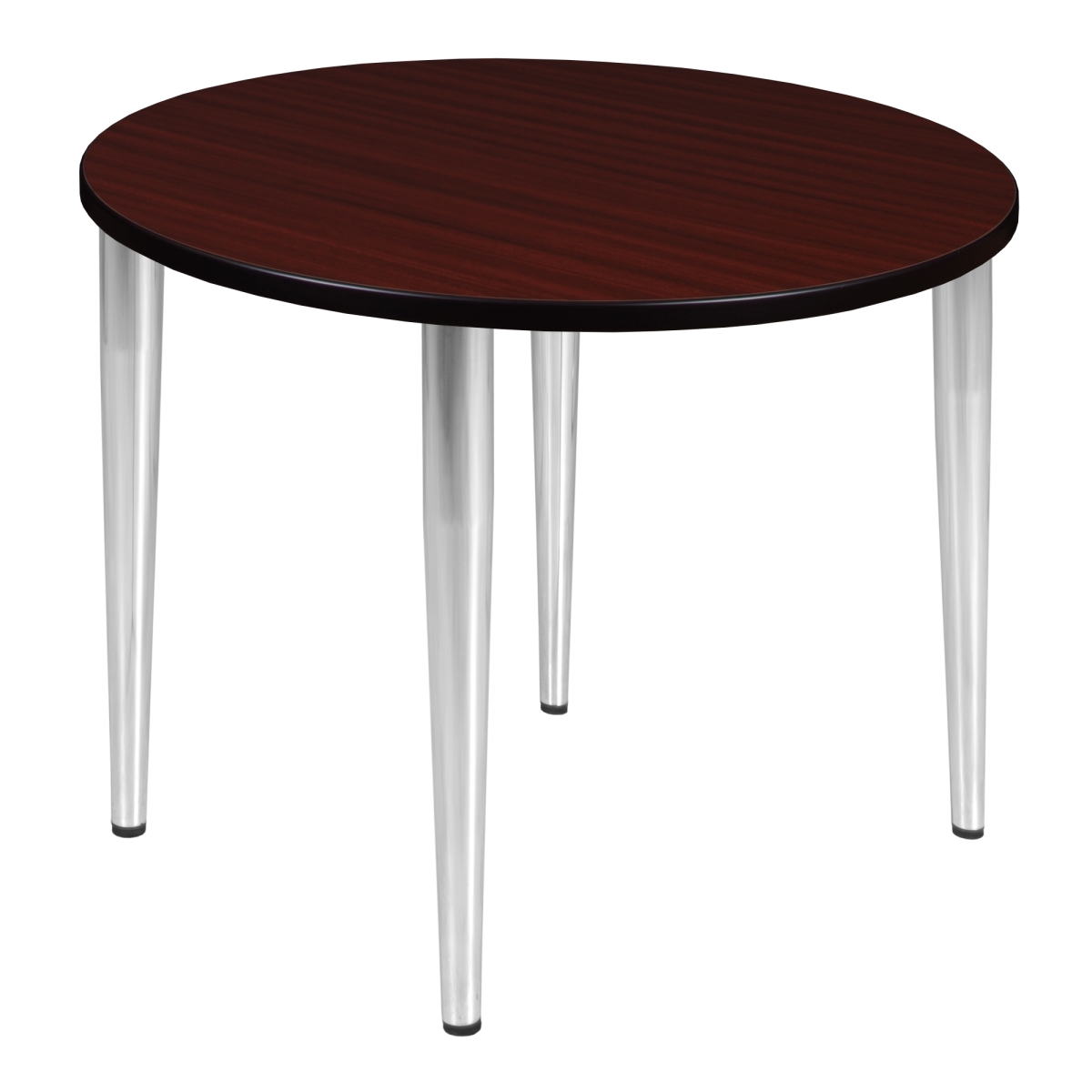 42 in. Kahlo Round Tapered Leg Table, Mahogany & Chrome