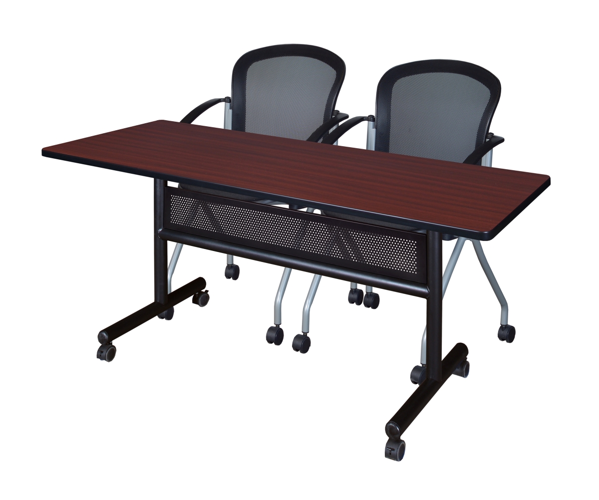 60 x 24 in. Flip Top Mobile Training Table with Modesty Panel - Mahogany & 2 Cadence Nesting Chairs