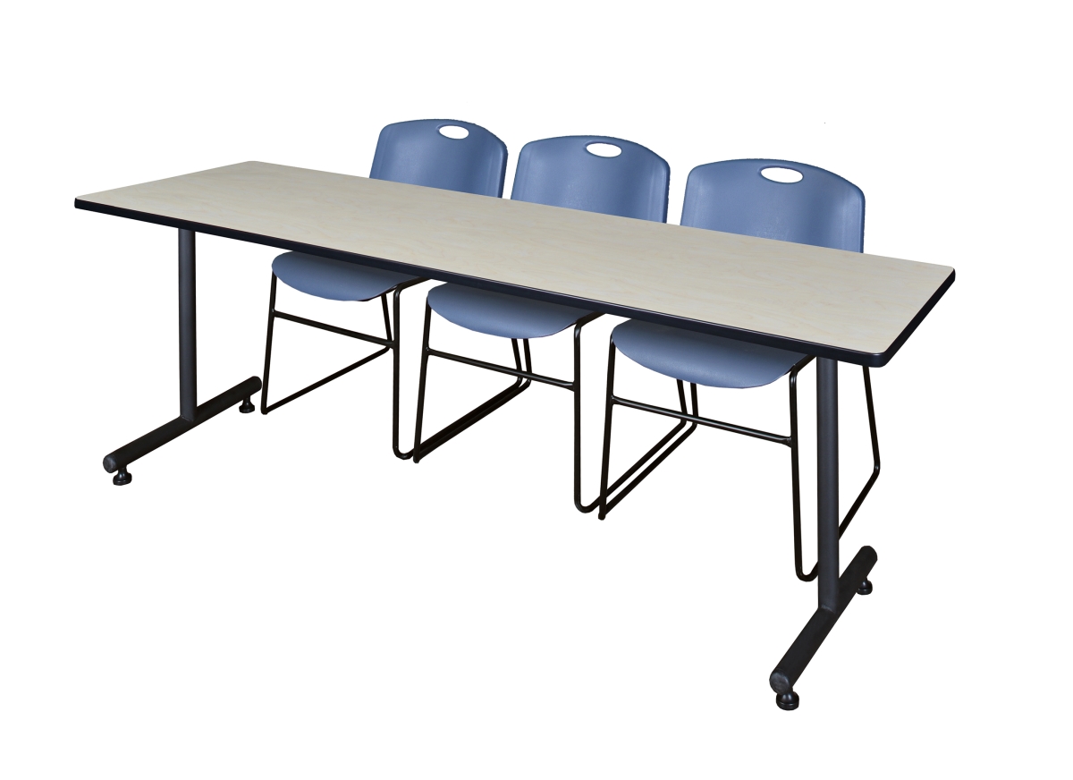 84 x 24 in. Kobe Training Table with Maple & Blue 3 Zeng Stack Chairs