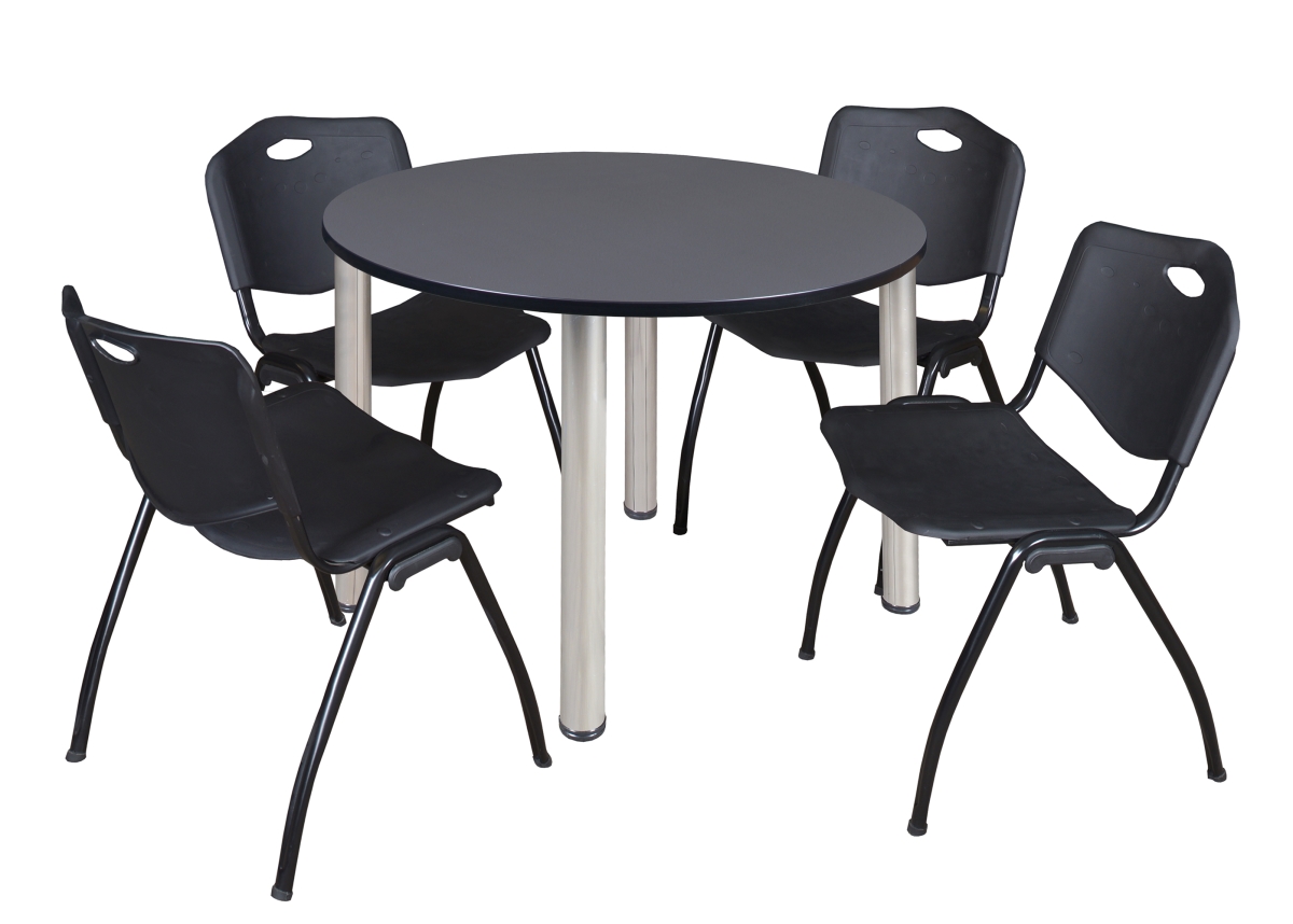 48 in. Gray & Chrome Kee Round Breakroom Table with 4 Black M Stack Chairs -  GSI Homestyles, HO3749083