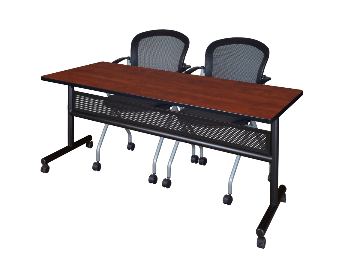 MKFTM7224CH23BK 72 x 24 in. Flip Top Mobile Training Table with Modesty Panel - Cherry & 2 Cadence Nesting Chairs