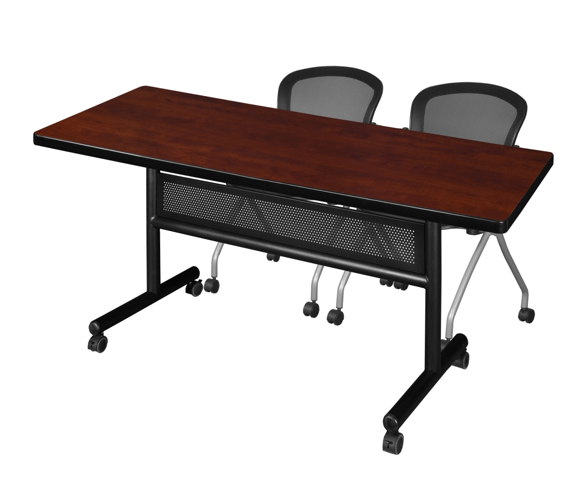 72 x 30 in. Flip Top Mobile Training Table with Modesty Panel - Cherry & 2 Cadence Nesting Chairs