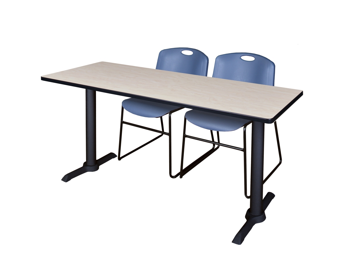 66 x 24 in. Cain Training Table, Maple & 2 in. Zeng Stack Chairs - Blue