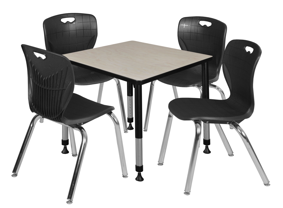 Kee 30 in. Square Maple Height Adjustable Classroom Table & 18 in. Black 4 Andy Stack Chairs