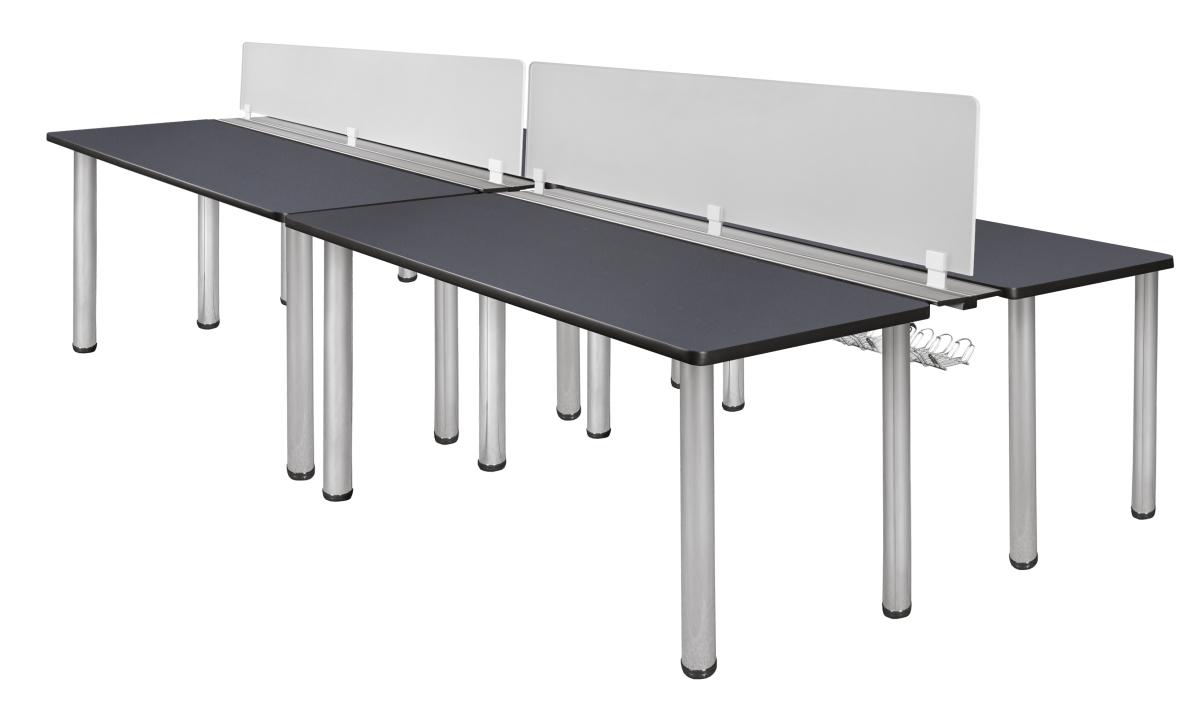 60 x 24 in. Kee Double Benching System with Privacy Divider, Grey & Chrome